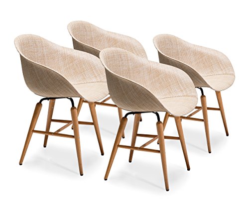 Kare Design Forum Wood Natural 4er Set, moderner Esszimmerstuhl im Retro-Design mit Armlehne, Beige (H/B/T) 79x60,5x53cm