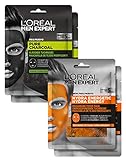 L'Oréal Men Expert Maskenset, Pflegeset für Männer mit reinigenden und feuchtigkeitsspendenden Gesichtsmasken, aktiver Schutz gegen Pickel und Mitesser, 120 g