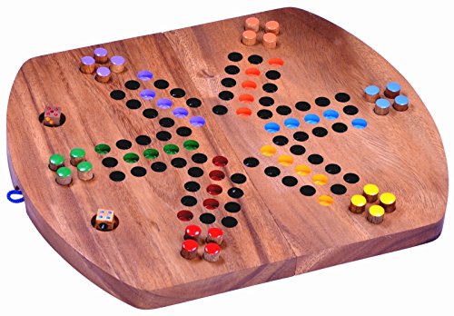 LOGOPLAY Ludo für 6 Spieler - Würfelspiel - Gesellschaftsspiel - Familienspiel aus Holz mit klappbarem Spielbrett