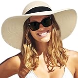 FURTALK Moderner Sommerhut für Frauen UV-Schutz Strohhut mit Breite Krempe Faltbar Sonnenhut UPF50+ Strandkappe