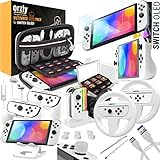 Orzly Accessories Kit Bundle Compatible with Nintendo Switch OLED Console (NOT 2017 Edition Compatible) Ultimate Geek Pack with Case and Screen Protector and Much More - Ice White Gift Boxed