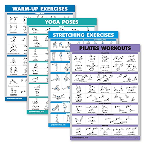 Palace Learning 4er-Pack – Aufwärmübungen + Yoga-Workouts + Dehnübungen + Pilates-Übungen – Set mit 4 Workout-Diagrammen (laminiert, 45,7 x 61 cm)
