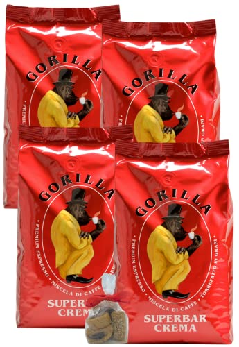 Gorilla Super Bar Crema 4x 1000g Joerges + 4x Jassas Zuckerstick | Gorilla Kaffee | Gorilla superbar | Gorilla Espresso