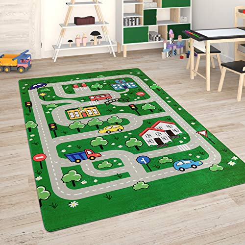 Paco Home Kinderteppich Teppich Kinderzimmer Spielmatte Straßenteppich Spielteppich, Grösse:120x160 cm, Farbe:Grün