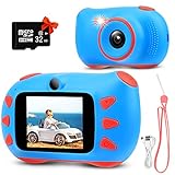 RUMIA Kinderkamera Fotoapparat Kinder Digitalkamera Mit 2 Zoll IPS-Bildschirm, 1080P HD, 32G TF Karte Geschenke Spielzeug für Jungen und Mädchen (Blau)