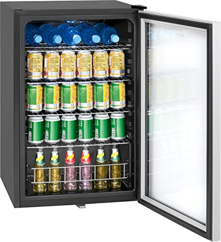 Bomann KSG 7283.1 Glastür-Kühlschrank abschließbar 115 Liter, abschließbarer Getränkekühlschrank mit Glastür verschließbar mit LED Innenraum-Beleuchtung, schwarz