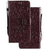 LEMORRY Handyhülle für Nokia Lumia 630 Case Leather Flip Wallet Pouch Slim Fit Bumper Protection Magnetic Strap Stand Card Slot Soft TPU Cover for Nokia Lumia 630, Blühen Braun