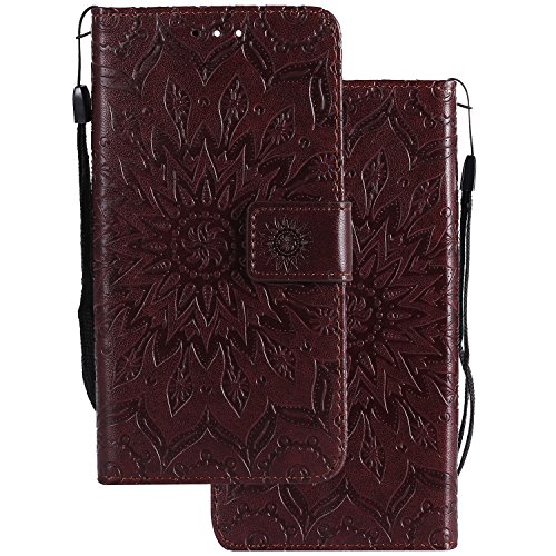LEMORRY Handyhülle für Nokia Lumia 630 Case Leather Flip Wallet Pouch Slim Fit Bumper Protection Magnetic Strap Stand Card Slot Soft TPU Cover for Nokia Lumia 630, Blühen Braun