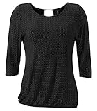 TrendiMax Damen T-Shirt Kurzarm Blusen Shirt mit Allover-Minimal Print Lose Stretch Casual Oberteil Basic Tops, Schwarz, XXL