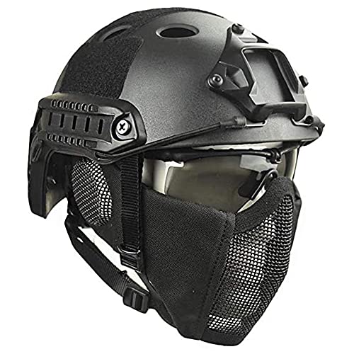 ZXJJD Gefechtshelm Armee Militär Taktischer Helm mit Stahlgitter Maske und Goggle-Satz, Schutzhelm für Airsoft Paintball für Outdoor-Sportarten C