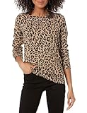 Amazon Essentials Damen Leichter, Langärmeliger Pullover Mit Rundhalsausschnitt (Erhältlich in Übergröße), Kamelbraun Gepard, S
