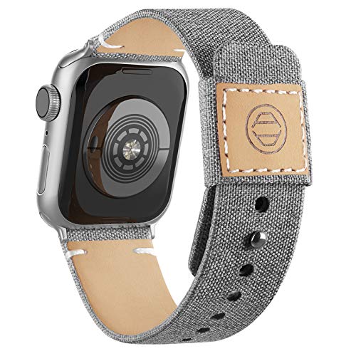 Goosehill Kompatibel mit Apple Watch Armband, Stoff Nylon Gewebt Ersatzband mit Leder Futter und Druckverschluss für iWatch Series 6/5/4/3/2/1 SE Grau 42mm, 44mm