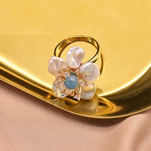 SALAN Natürlicher Barocker Blumenform-hellblauer Perlen-Ring-Geschenk-weibliche Ehefrau-überraschungs-Senior-aufwändiges Design-schmuck