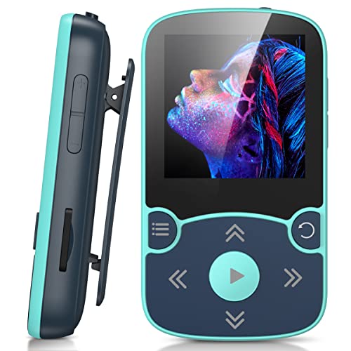 AGPTEK MP3 Player Bluetooth 5.0 Sport 32GB mit 1,5 Zoll TFT Farbbildschirm, Mini Musik Player mit Clip, Unterstützt bis 128GB TF Karte, mit unabhängiger Lautstärketaste, FM Radio, Schrittzähler