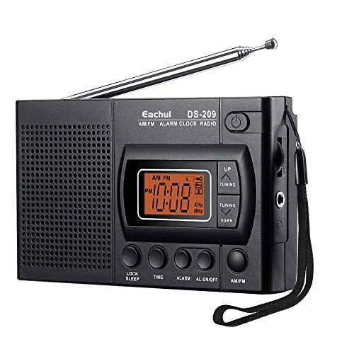 Eachui Tragbarer AM FM Radio, Kleines Radio mit Lautsprecher, Kopfhörerbuchse, Sleep-Timer, Alarm Wecker, batteriebetrieben