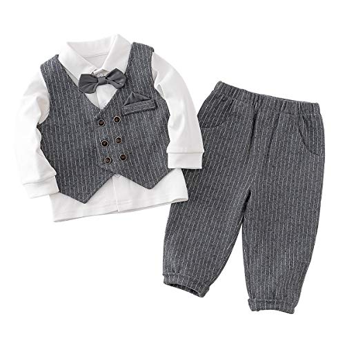 Famuka Baby Anzüge Baby Junge Sakkos Taufe Hochzeit Babybekleidung Set (Grau, 80)
