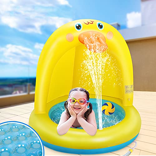 LETOMY Splash Pool, Kleine Gelbe Ente Planschbecken Wassersprühspielzeug für Sommergarten-Partys im Freien, Sprinkler Pool Mit Sonnenschutz