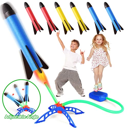 Rakete Spielzeug, Druckluftrakete, Raketentwerfer Outdoor Spiele für Kinder mit 6 Schaumstoff Raketen, Garten Spielzeug, Kinder Garten Spielzeug daraußen, Geschenk für Junge Mädchen 3-12 Jahre