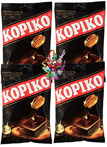 yoaxia ® Marke - [ 4x 120g ] KOPIKO Classic Kaffee Bonbons Coffee Candy + ein kleines Glückspüppchen - Holzpüppchen