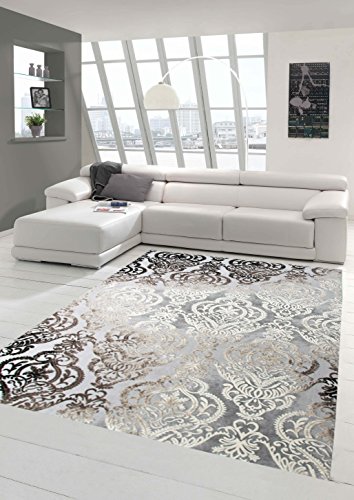 Designer Teppich Moderner Teppich Wollteppich Meliert Wohnzimmerteppich Wollteppich Ornament Grau Cream Taupe Größe 200 x 290 cm