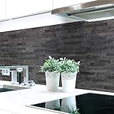 Küchenrückwand Steinwand Dunkel Premium Hart-PVC 0,4 mm selbstklebend - Direkt auf die Fliesen, Größe:60 x 51 cm