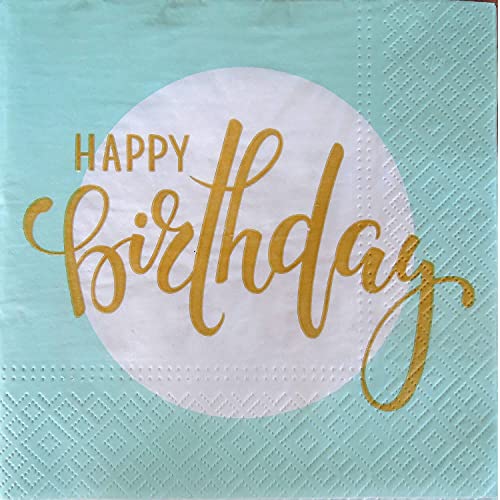 20 Stück, elegante Happy Birthday Servietten 33 x 33 cm Mint-grün Gold für Ihre Geburtstagparty und Tischdekorationen (Happy Birthday #2)