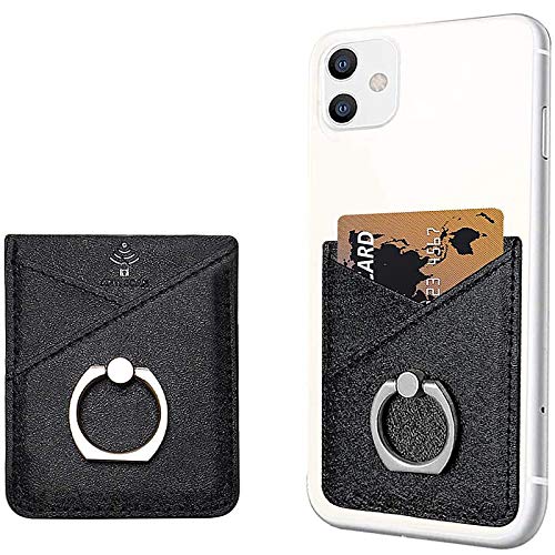 takyu 2 Stück Handy Kartenhalter, Kunstleder Selbstklebende Smartphone Kartenfach Kartenhalterung Smart Wallet Kartenhülle Kartenetui mit RFID Schutz (Schwarz)