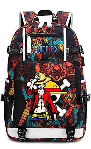 LiuXueSong One Piece Anime Rucksack Schultasche Student Roronoa Zoro Laptoprucksack Ruffy Backpack mit USB-Ladeanschluss (Einheitsgröße, Orange 1)