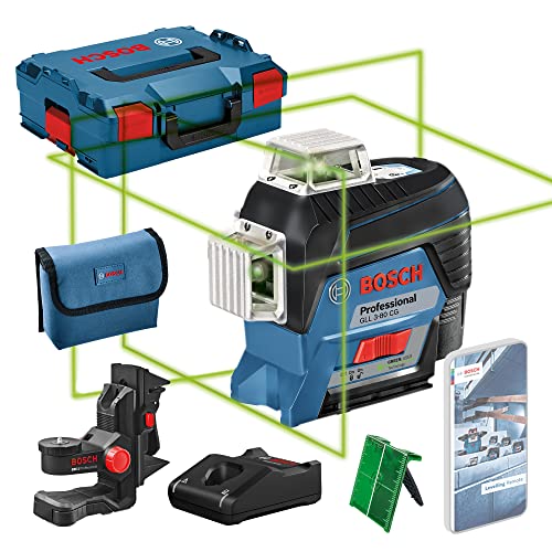 Bosch Professional 12V System Linienlaser GLL 3-80 CG (1x Akku 12V, Universalhalterung BM 1, m. App-Funktion, grüner Laser, max. Arbeitsbereich: 30 m, Tasche, in L-BOXX)