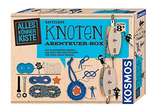 Kosmos 604325 AllesKönnerKiste Knoten Abenteuer-Box. DIY-Bastelset für Jungen und Mädchen ab 8 Jahren, das Geschenk-Set für den Kindergeburtstag, mit Flaschenzug-Modell & Anleitungen für viele Knoten