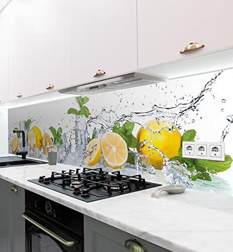 MyMaxxi - Selbstklebende Küchenrückwand Folie ohne Bohren - Motiv Zitrone - 60cm hoch - Klebefolie Wandbild Küche - Wand-Deko – Obst Blätter 280 x 60 cm