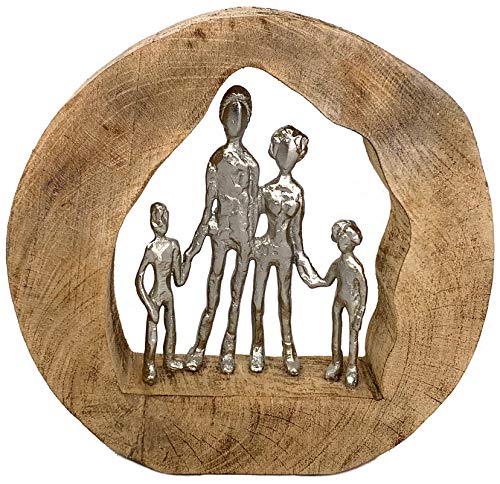 Moritz Skulptur Familie Family 29 x 7,5 x 28 cm schöne Dekoration Dekofigur Harmonie Mango Holz Aluminium