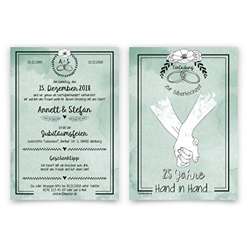 30 x Hochzeitseinladungen Silberhochzeit silberne Hochzeit Einladung - Hand in Hand