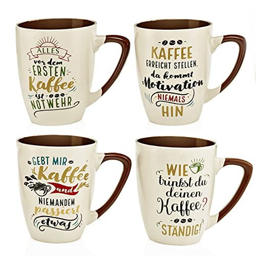 Weltbild Keramik Tasse mit Spruch Coffee 4er-Set - Kaffeetassen Set als Kaffee Geschenk: lustige Geschenke für Frauen Geschenke für Männer lustig Geschenke für Freundin Erzieherin Geschenk & mehr