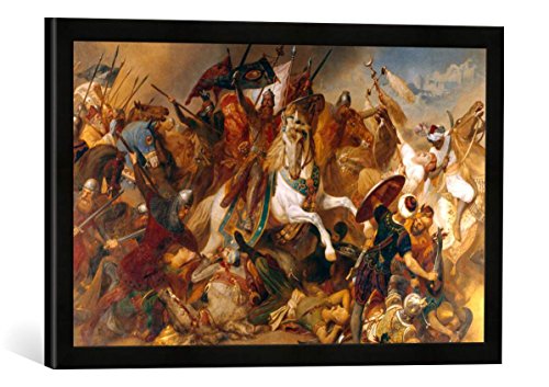 Gerahmtes Bild von Hermann Wislicenus Barbarossas Sieg bei Ikonium, Kunstdruck im hochwertigen handgefertigten Bilder-Rahmen, 60x40 cm, Schwarz matt