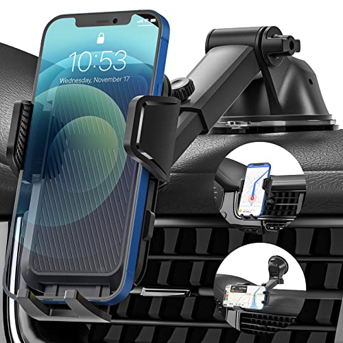 Amazon Brand - Eono Handyhalterung Auto, 2022 Upgrade 3 in 1 fürs Armaturenbrett, Windschutzscheibe , Lüftungsschlitze im Auto mit Saugnapf für iPhone 14, 13, 12, Samsung Huawei und mehr