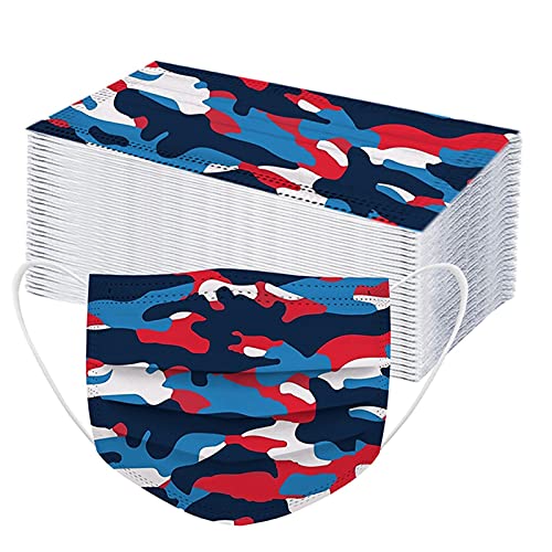 Qiujing Pack of 50 Children's Disposable Face Masks Camouflage Mouth and Nose Protection with Colourful Print Breathable