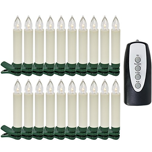 com-four® 20x LED Weihnachtsbaum-Kerzen mit Fernbedienung - Weihnachtsbeleuchtung kabellos - LED Weihnachtskerzen - Tannenbaumkerzen - Lichterkette (20 Stück)