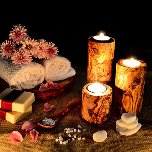 DARIDO Kerzenhalter aus natürlichem Olivenholz 3er-Set - Handgemacht - Weihnachtsdekoration - Valentinstag Kerzenständer Holz - Teelichthalter - Tischschmuck - Heimdekoration Romantische Dekoration