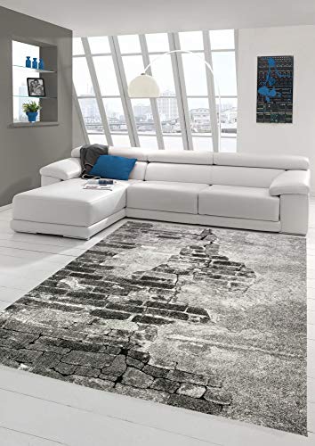 Teppich Design Steinoptik Wohnzimmer Teppich in grau Größe 80x150 cm
