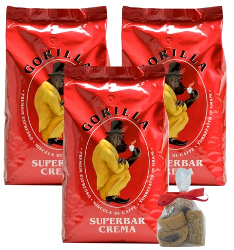 Gorilla Super Bar Crema 3x 1000g Joerges + 4x Jassas Zuckerstick | Gorilla Kaffee | Gorilla superbar | Gorilla Espresso