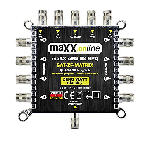 maxx.onLine eMS 58 RPQ 5 in 8 Multischalter für 8 Teilnehmer, kein Netzteil notwendig, 0 Watt Standby Multiswitch , Quad- und Quattro LNB kompatibel [Digital, HDTV, FullHD, 4K, UHD]