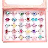 PinkSheep Juwelenringe für kleine Mädchen in der Kiste, Mädchen verstellbar Jewel Spiel- und Anziehringe (30 Jewel Ring)