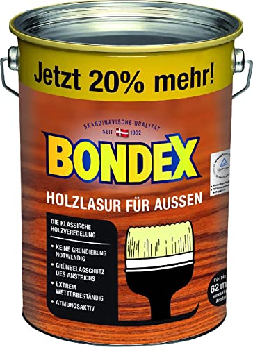 Bondex - Holzlasur für Aussen Kiefer - Für den Außenbereich - UV-Blocker Technologie - Feuchtigkeitsregulierend - Schützt vor Vergrünung - 13 m2 Reichtweite pro Liter - 4,8 L