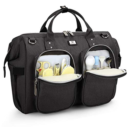 Pomelo Best Wickeltasche mit wasserdicher Wickelunterlage und 2 Kinderwagen Haken verstellbare Schultergurt multifunktionale Umhängetasche Reisetasche für Unterwegs (Dunkelgrau)