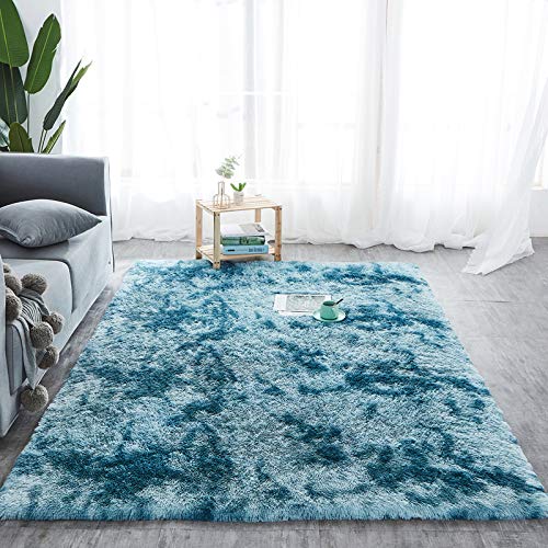 Hochflor Teppich wohnzimmerteppich Langflor - Teppiche für Wohnzimmer flauschig Shaggy Schlafzimmer Bettvorleger Outdoor Carpet (200 x 300 cm, Türkis mit Muster)