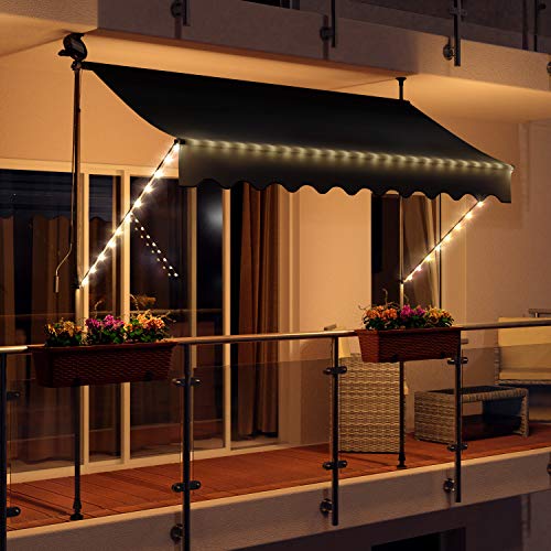 Markise mit LED Beleuchtung - Gelenkarmmarkise - Sonnenschutz - Markisenabdeckung - Klemmmarkise für Balkon und Garten (300x150, anthrazit)