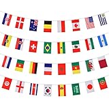 WEDNOK Flaggenkette International Länderflaggen WM 2022 Fahnenkette Flaggen der Welt Fahnen Wetterfest Girlande für Fußball WM Party Olympische Spiele Sportvereine Bar Deko, bunt