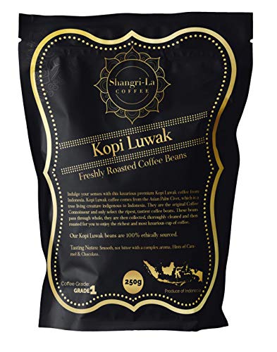 Shangri-La Coffee - Wilde Kopi Luwak Kaffeebohnen Gemahlen - 250 Gramm (Andere Gewichte Und Bohnentypen Erhältlich) - Ethisch Von Freilebenden Tieren Bezogen (Aus Indonesien)