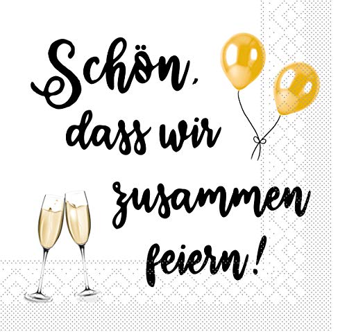 Sovie HORECA Tissue Serviette Schön, DASS wir zusammen feiern/Sekt | Sektglas Party Feier | 33 x 33 cm | 100 Stück